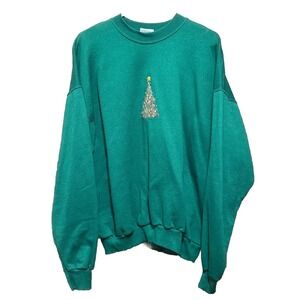 ProHanes Creations Christmas Tree Embroidered Crewneck Holiday Sweatshirt XLarge